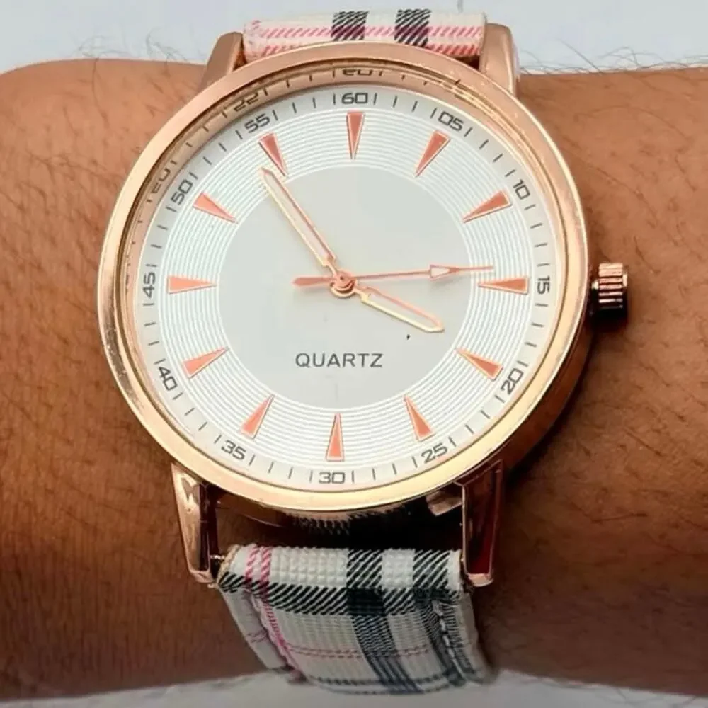 Rose Gold Plaid Men’s Watch